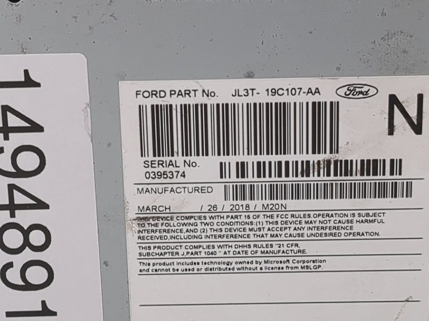 2017-2018 Ford F-150 Radio AM FM Cd Player Receiver Replacement P/N:PU-3609P-F JL3T-19C107-AA Fits Fits 2017 2018 OEM Used A