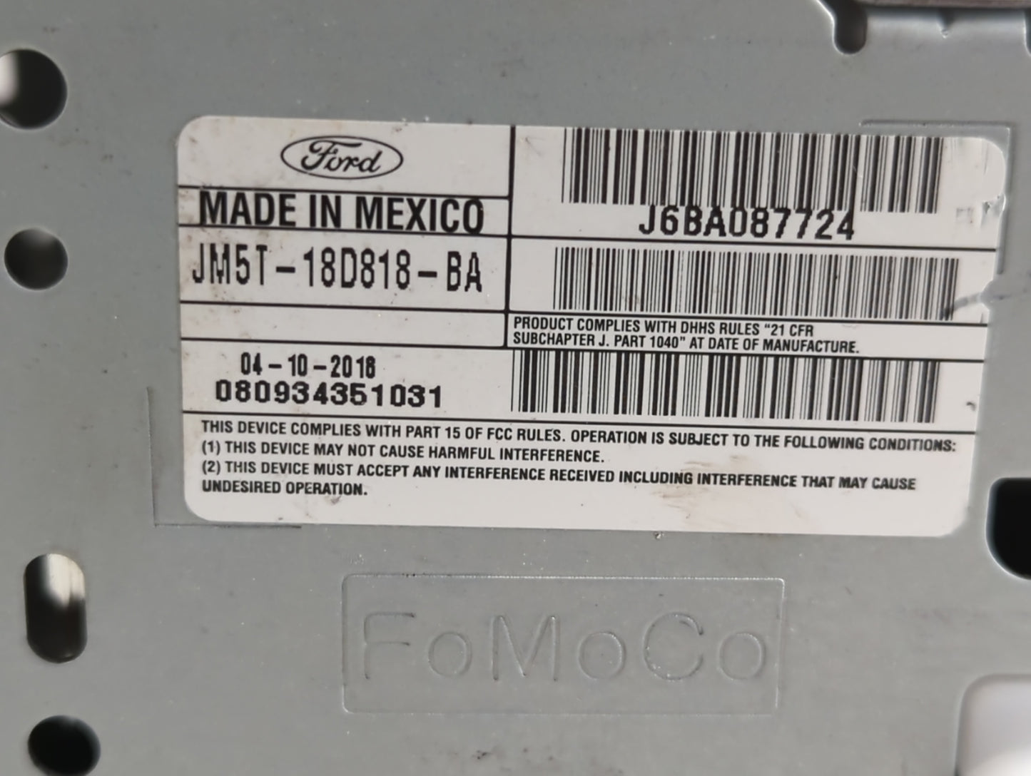 2018 Ford Focus Radio AM FM Cd Player Receiver Replacement P/N:JM5T-18D818-BA Fits OEM Used Auto Parts - Oemusedautoparts1.c