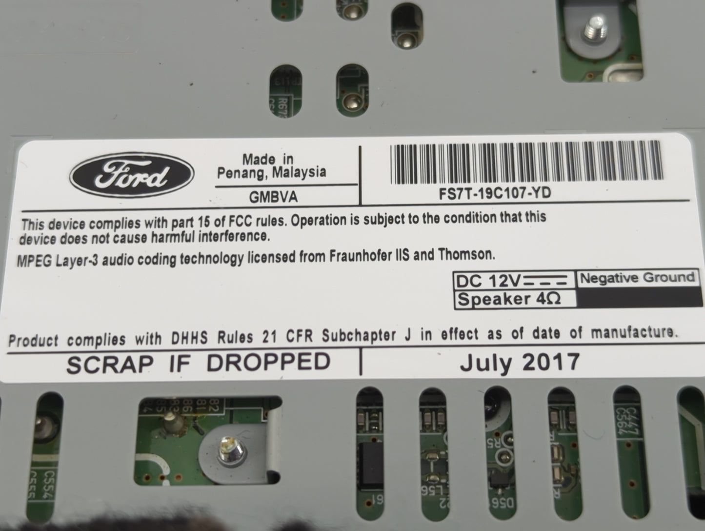 2017-2020 Ford Fusion Radio AM FM Cd Player Receiver Replacement P/N:FS7T-19C107-YD Fits Fits 2017 2018 2019 2020 OEM Used A