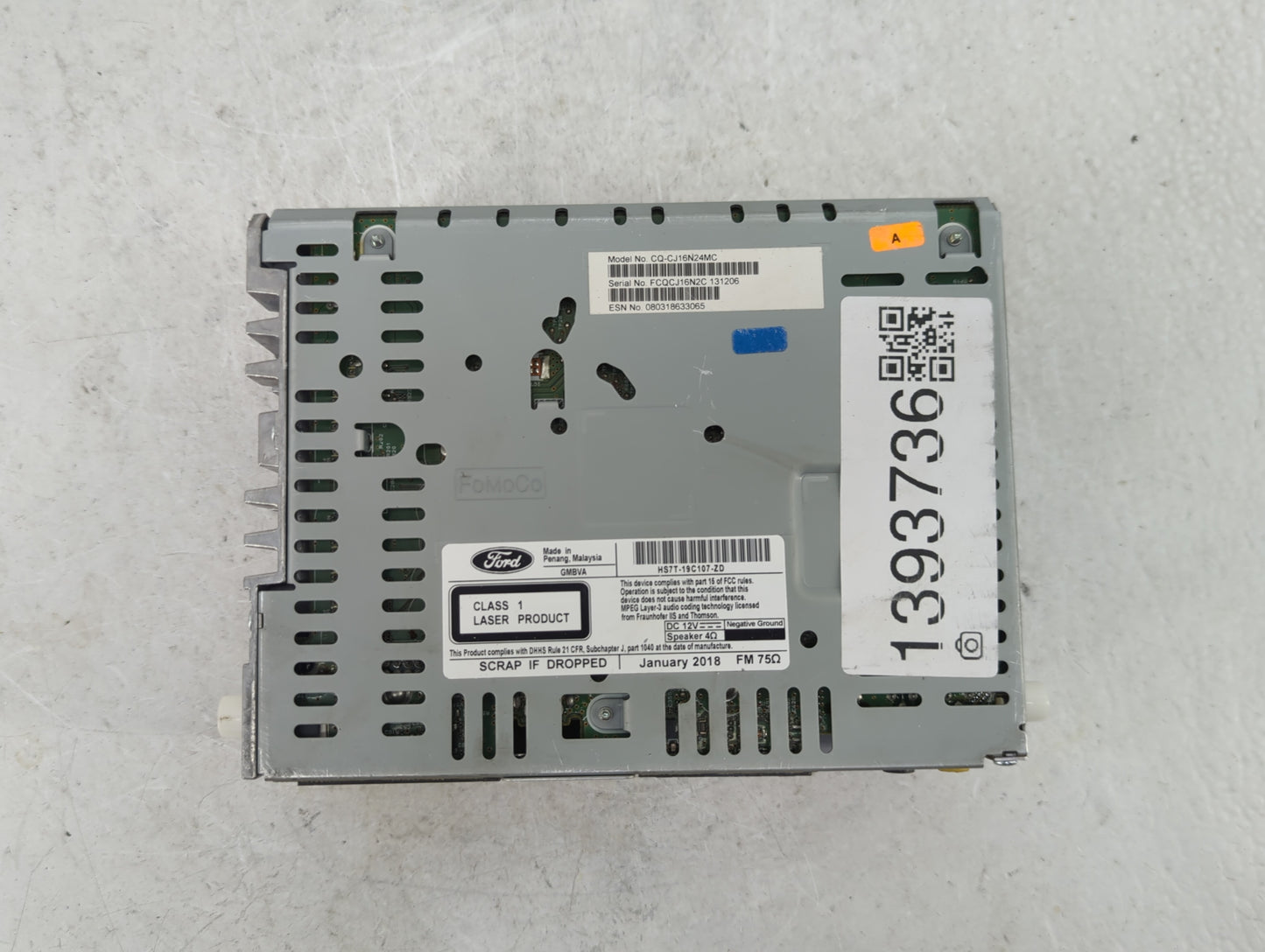 2017-2020 Ford Fusion Radio AM FM Cd Player Receiver Replacement P/N:HS7T-19C107-ZD Fits Fits 2017 2018 2019 2020 OEM Used A