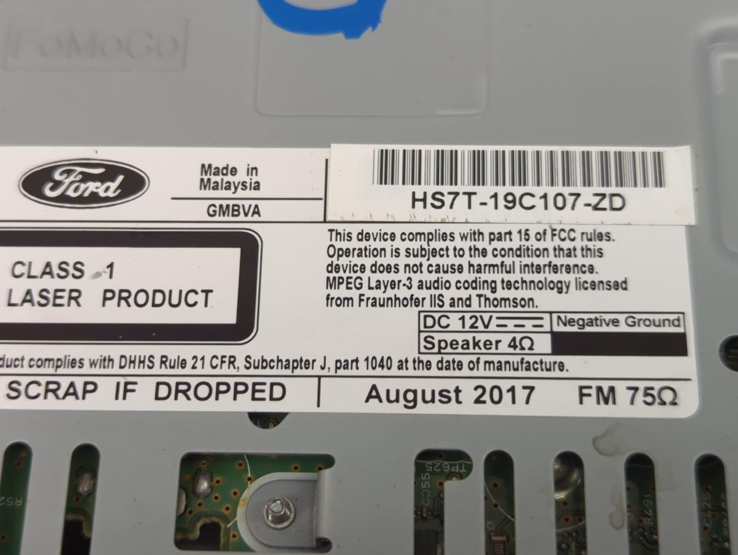 2017-2020 Ford Fusion Radio AM FM Cd Player Receiver Replacement P/N:HS7T-19C107-ZD Fits Fits 2017 2018 2019 2020 OEM Used A