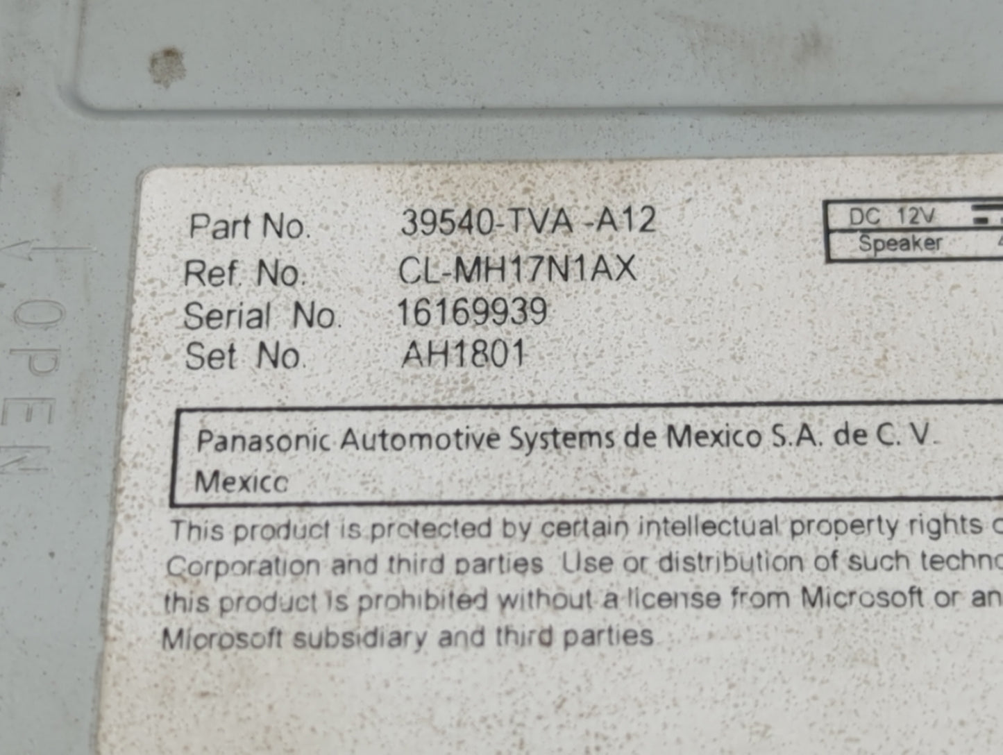 2018-2020 Honda Accord Radio AM FM Cd Player Receiver Replacement P/N:39540-TVA-A12 Fits Fits 2018 2019 2020 OEM Used Auto P