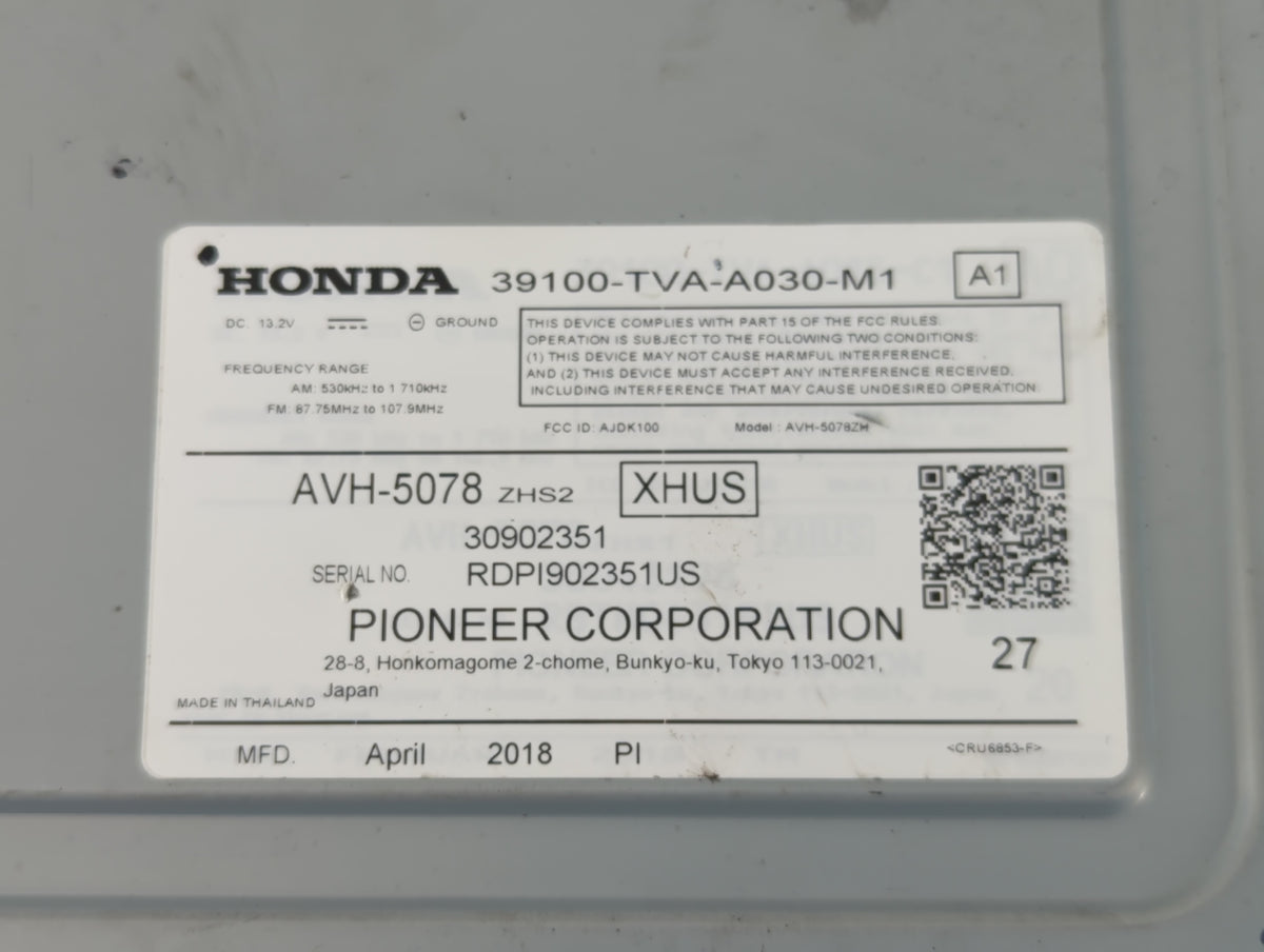 2018-2020 Honda Accord Am Fm Cd Player Radio Receiver 761193 - Oemusedautoparts1.com