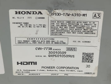 2018-2018 Honda Hr-v Am Fm Cd Player Radio Receiver 500682