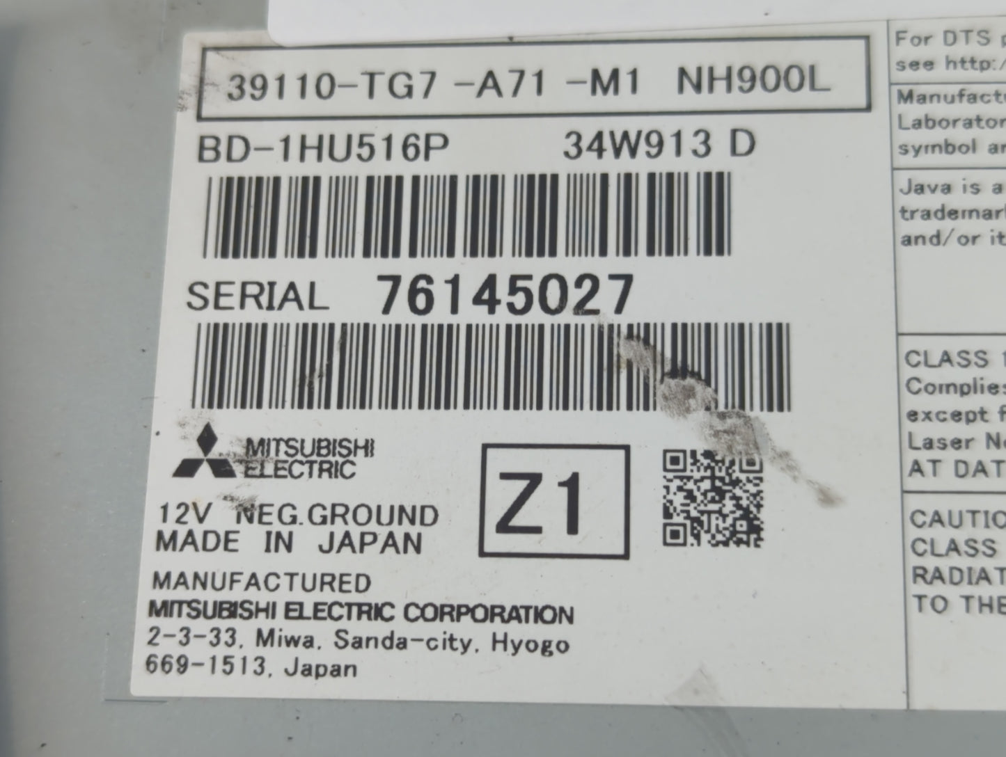 2016-2019 Honda Pilot Radio AM FM Cd Player Receiver Replacement P/N:39110-TG7-A71-M1 Fits Fits 2016 2017 2018 2019 OEM Used