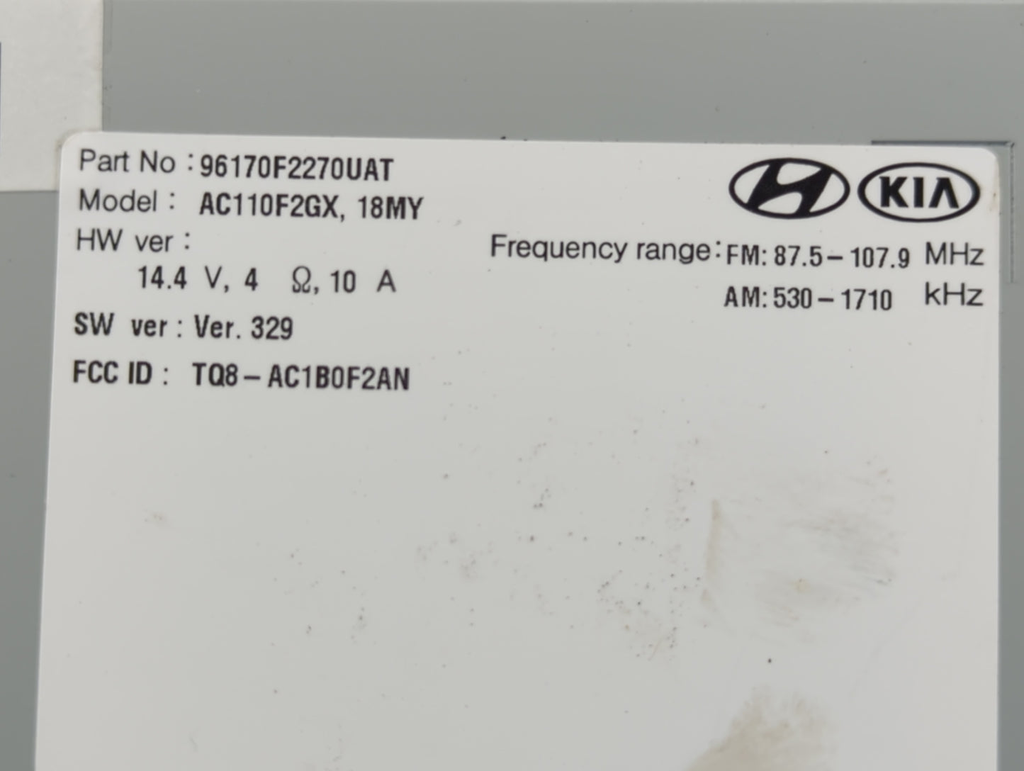 2017-2018 Hyundai Elantra Radio AM FM Cd Player Receiver Replacement P/N:96170F2270UAT Fits Fits 2017 2018 OEM Used Auto Par