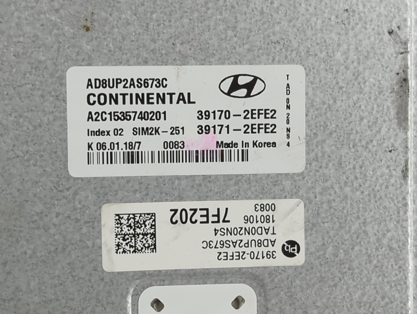 2018 Hyundai Elantra PCM Engine Control Computer ECU ECM PCU OEM P/N:39170-2EFE2, AD8UP2AS673C, A2C1535740201, 39171-2EFE2 F