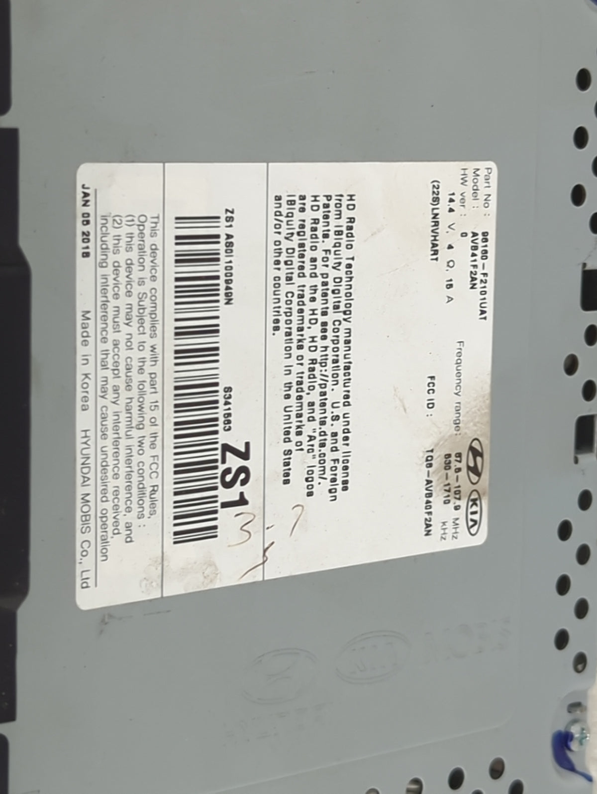 2017-2018 Hyundai Elantra Radio AM FM Cd Player Receiver Replacement P/N:96180-F2101UAT AVB41F2AN Fits Fits 2017 2018 OEM Us