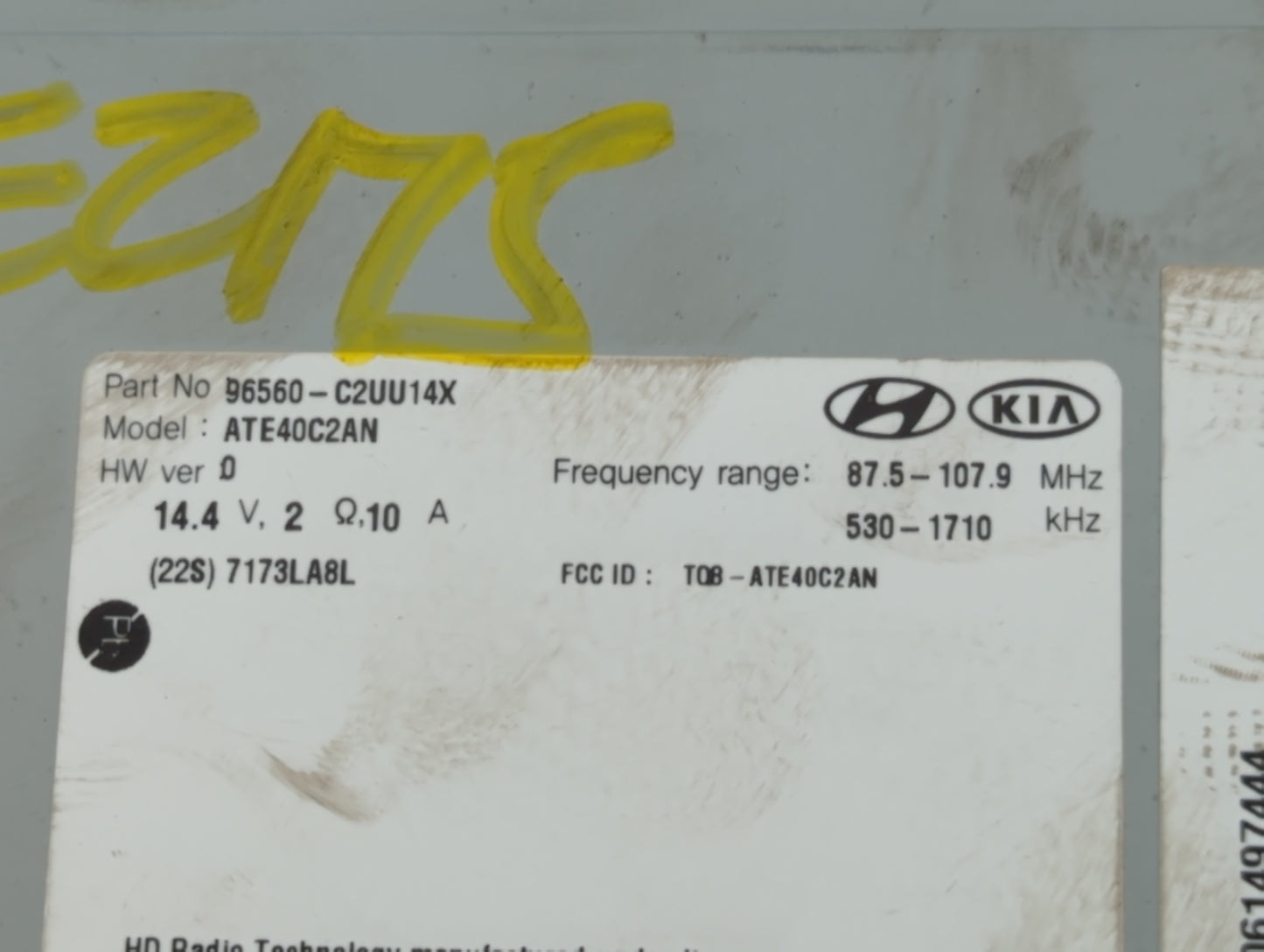 2018 Hyundai Sonata Radio AM FM Cd Player Receiver Replacement P/N:96560-C2UU14X Fits OEM Used Auto Parts - Oemusedautoparts
