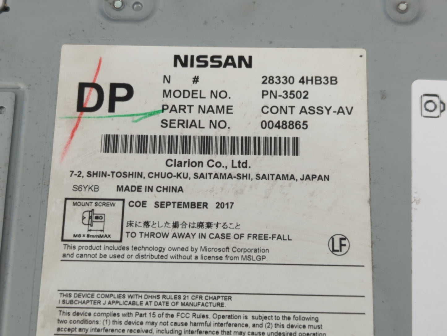 2015-2019 Infiniti Q50 Radio AM FM Cd Player Receiver Replacement P/N:28330 4HB3B Fits Fits 2015 2016 2017 2018 2019 2020 OE