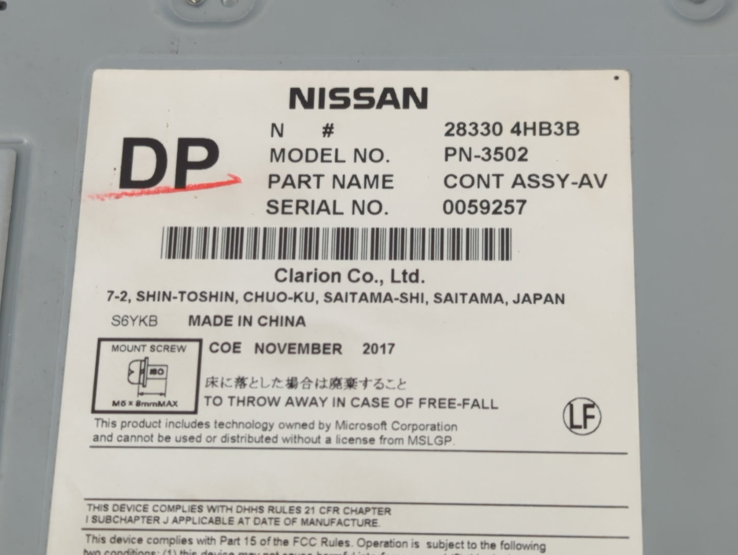 2015-2019 Infiniti Q50 Radio AM FM Cd Player Receiver Replacement P/N:28330 4HB3B Fits Fits 2015 2016 2017 2018 2019 2020 OE