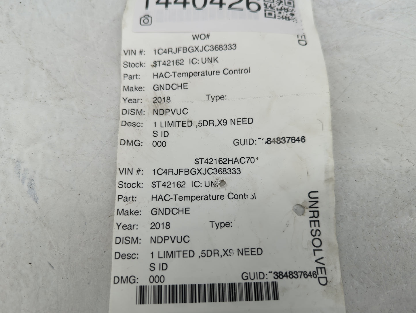 2018 Jeep Grand Cherokee Climate Control Module Temperature AC/Heater Replacement Fits OEM Used Auto Parts - Oemusedautopart