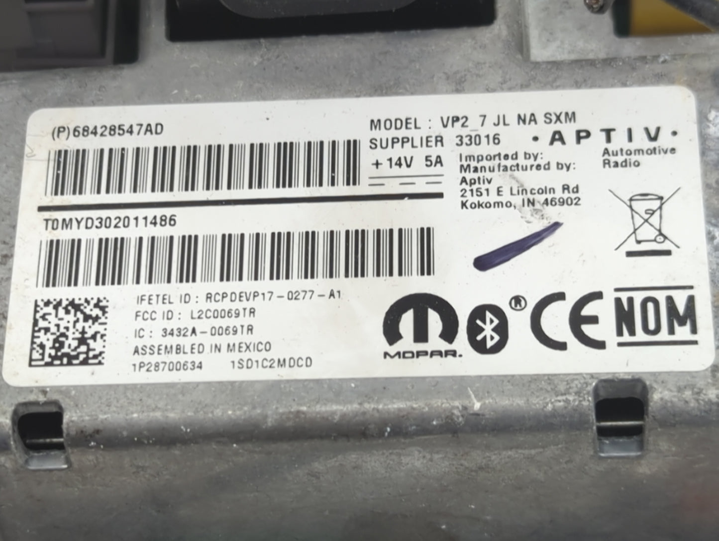 2018 Jeep Wrangler Radio AM FM Cd Player Receiver Replacement P/N:68428547AD VP2_7 JL NA SXM, L2C0069TR, 3432A-0069TR Fits O