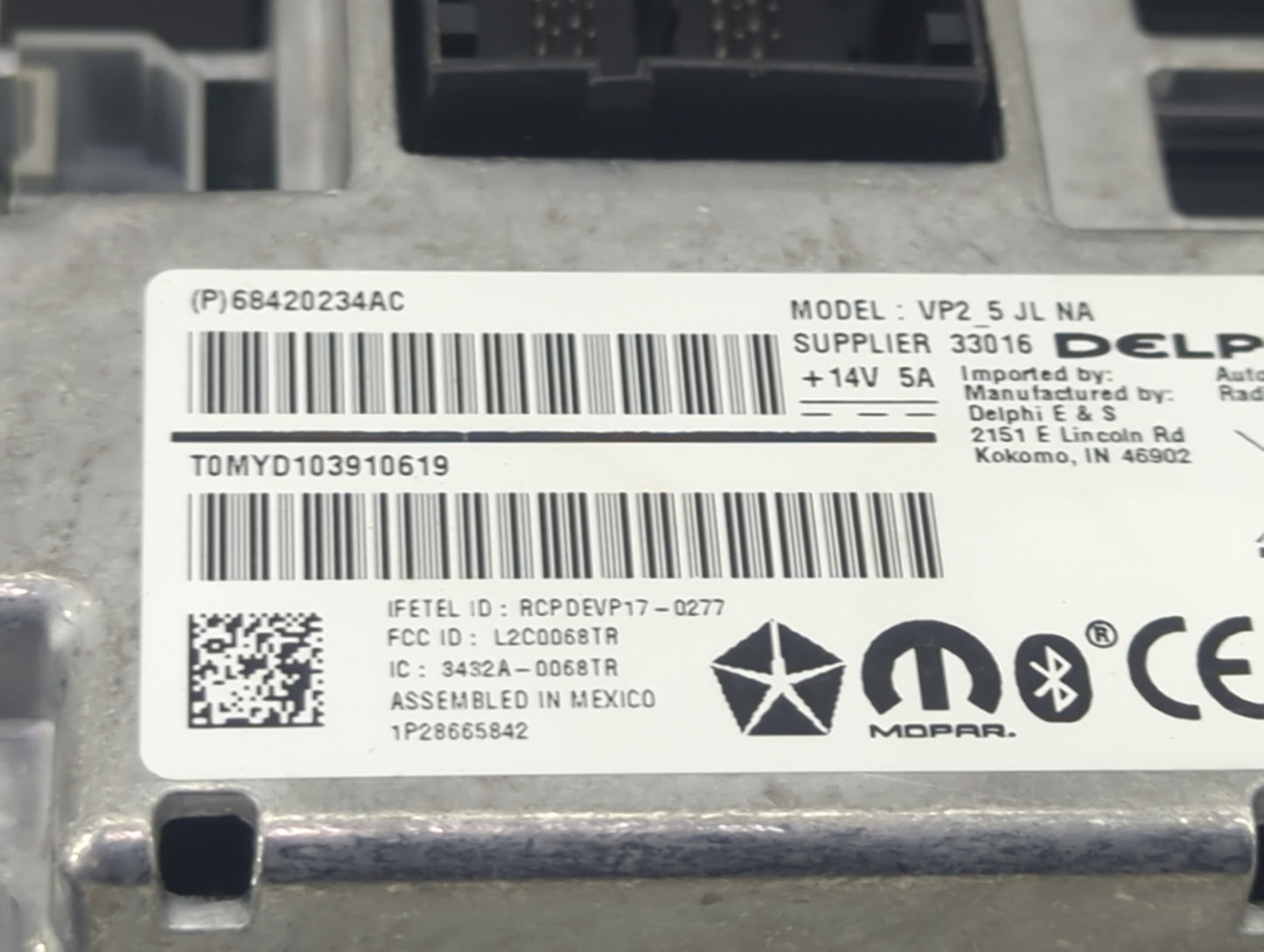 2019-2020 Jeep Wrangler Radio AM FM Cd Player Receiver Replacement P/N:68420234AC VP2_5JLNA, L2C0068TR Fits Fits 2019 2020 O