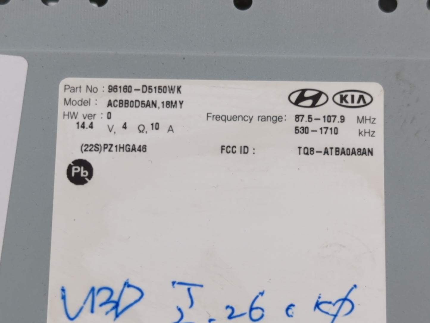 2017-2018 Kia Optima Radio AM FM Cd Player Receiver Replacement P/N:96160-D5150WK Fits Fits 2017 2018 OEM Used Auto Parts -