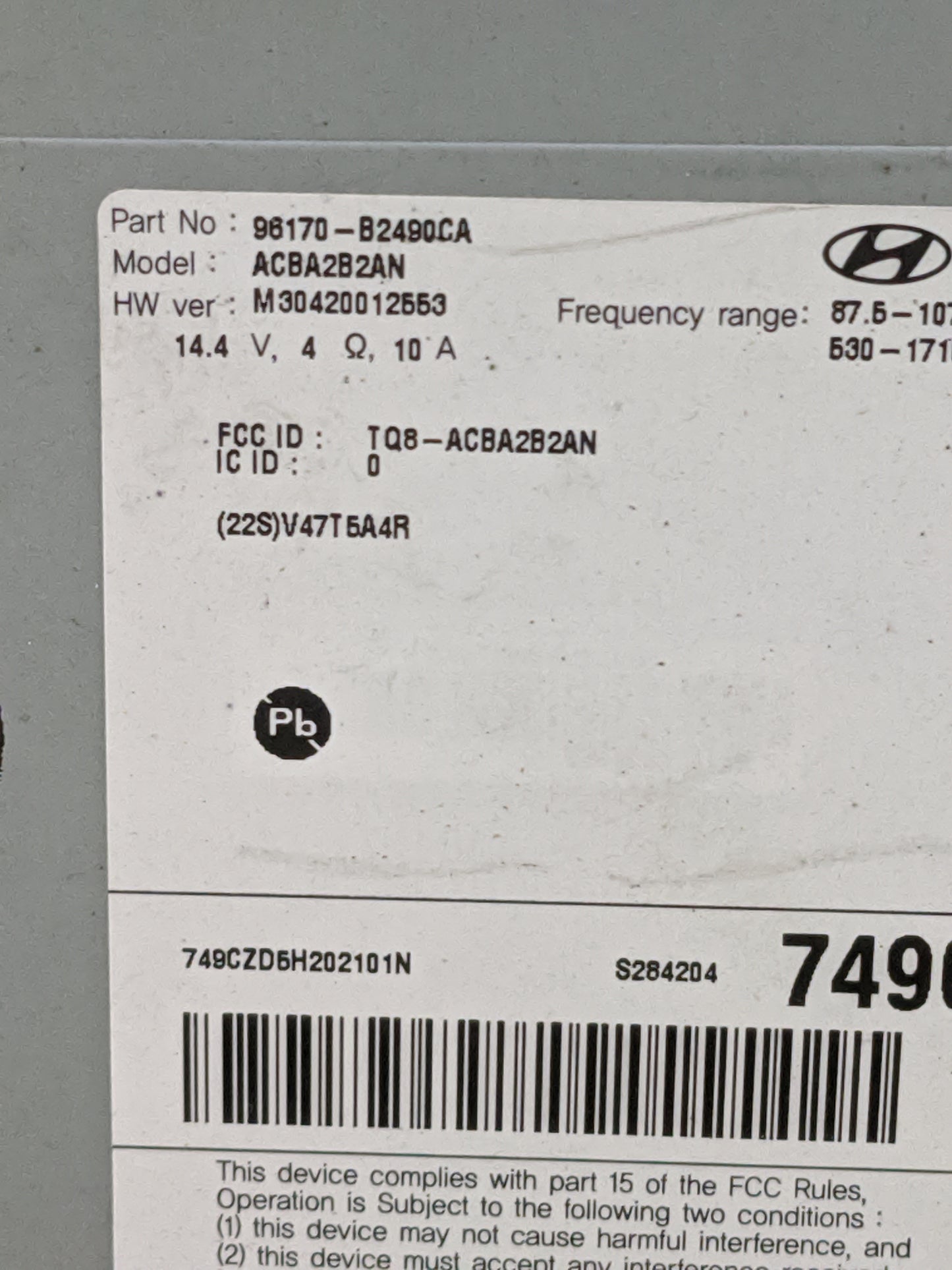 2017-2019 Kia Soul Radio AM FM Cd Player Receiver Replacement P/N:96170-B2490CA ACBA2B2AN, TQ8-ACBA2B2AN Fits Fits 2017 2018