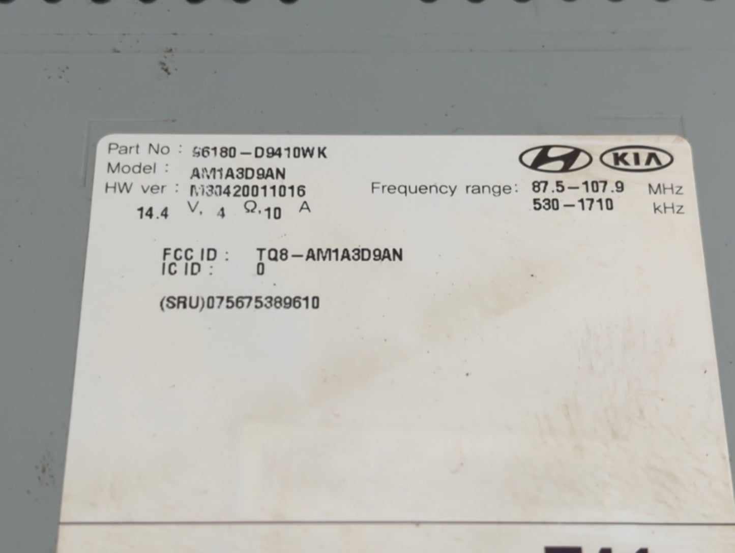 2017-2019 Kia Sportage Radio AM FM Cd Player Receiver Replacement P/N:96180-D9410WK Fits Fits 2017 2018 2019 OEM Used Auto P