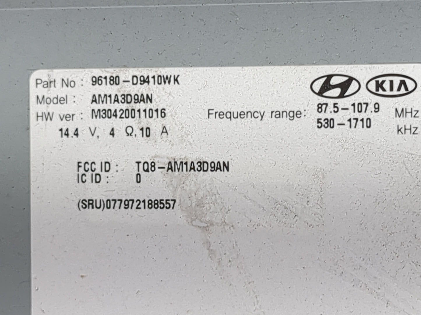 2017-2019 Kia Sportage Radio AM FM Cd Player Receiver Replacement P/N:96180-D9410WK AM1A3D9AN Fits Fits 2017 2018 2019 OEM U