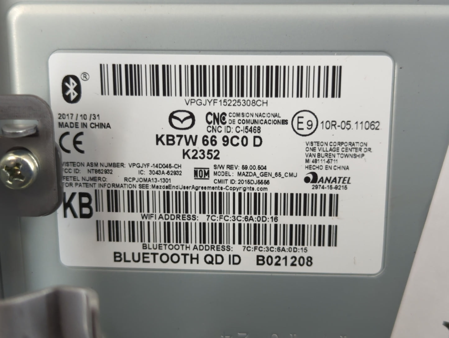 2017-2018 Mazda Cx-5 Radio AM FM Cd Player Receiver Replacement P/N:KB7W 66 9C0 D Fits Fits 2017 2018 OEM Used Auto Parts -