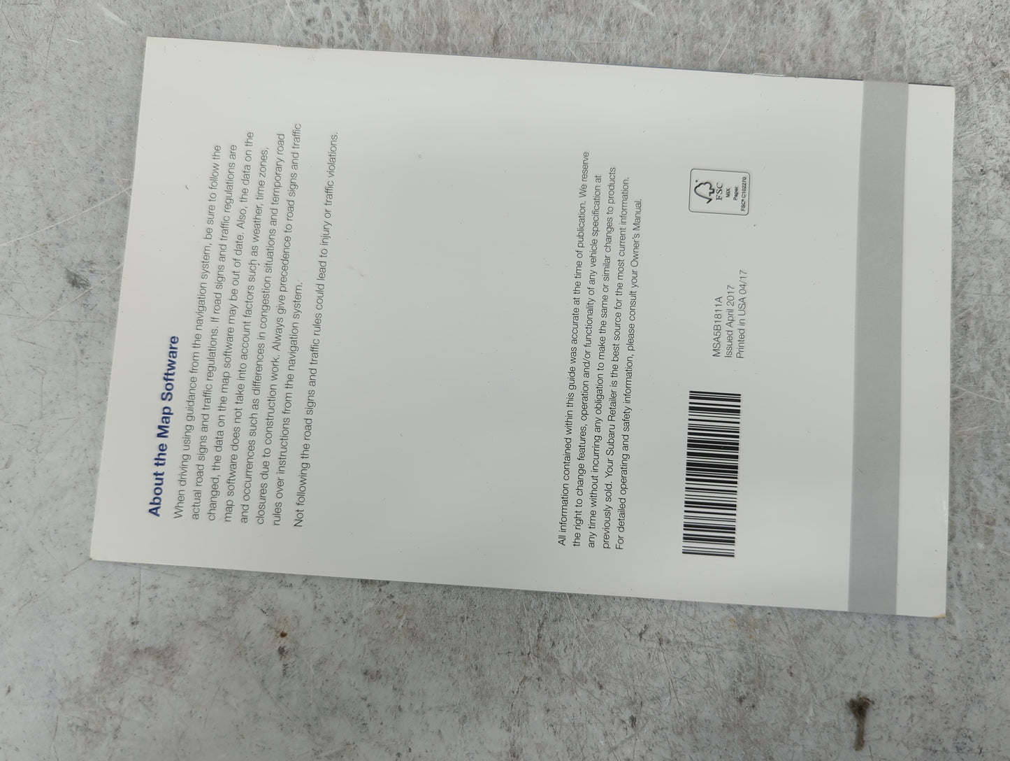 2018 Subaru Legacy Owners Manual Book Guide P/N:B2543BE-A MSA5M1811A, MSA5B1811A OEM Used Auto Parts - Oemusedautoparts1.com