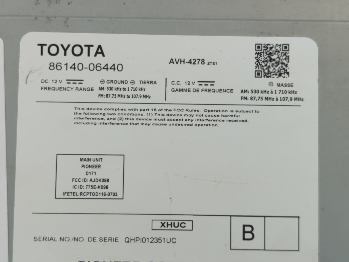 2018-2018 Toyota Camry Radio Control Panel - Oemusedautoparts1.com