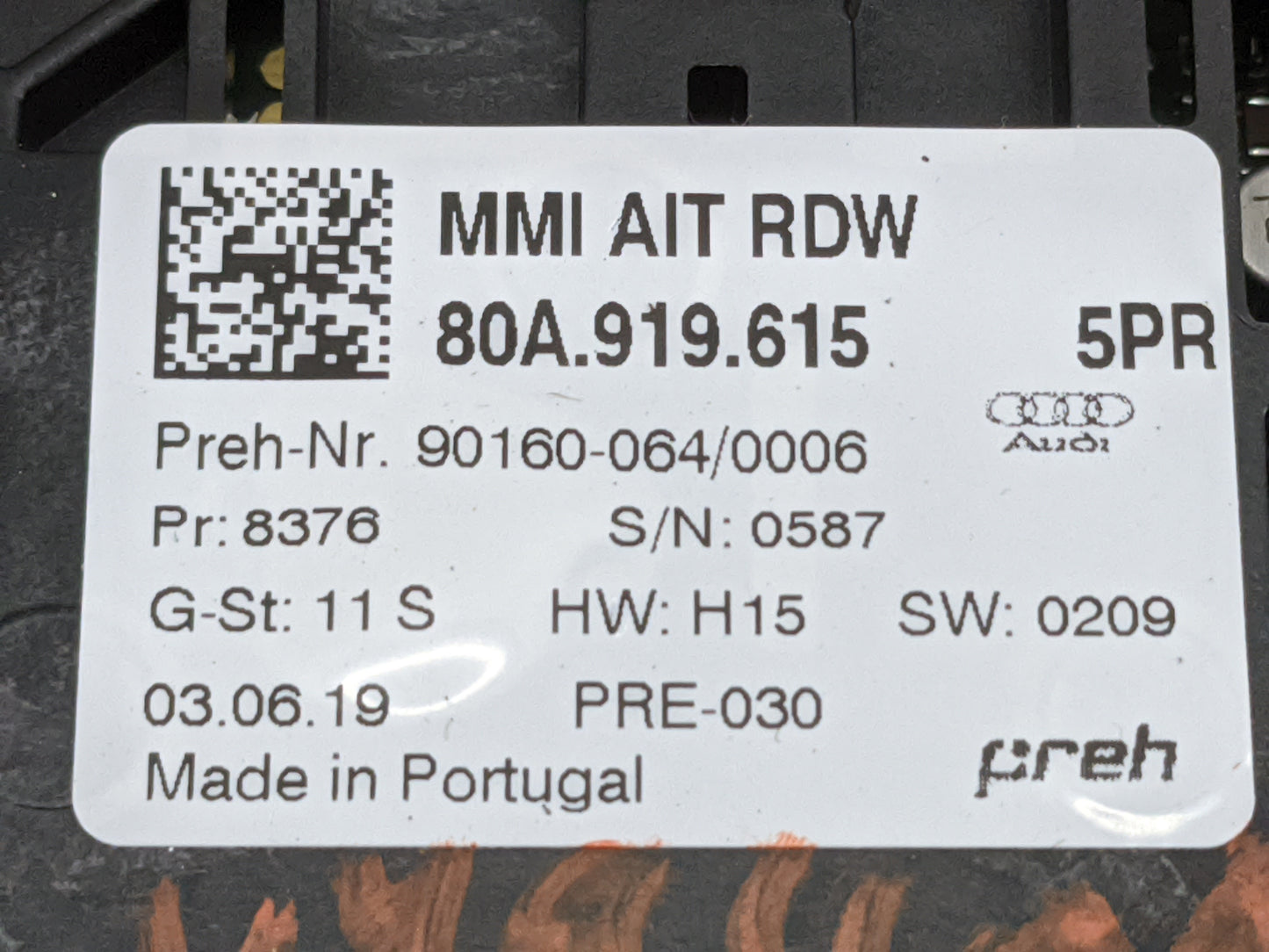 2019 Audi Q5 Radio AM FM Cd Player Receiver Replacement P/N:80A.919.615 90160-064/0006 Fits OEM Used Auto Parts - Oemusedaut