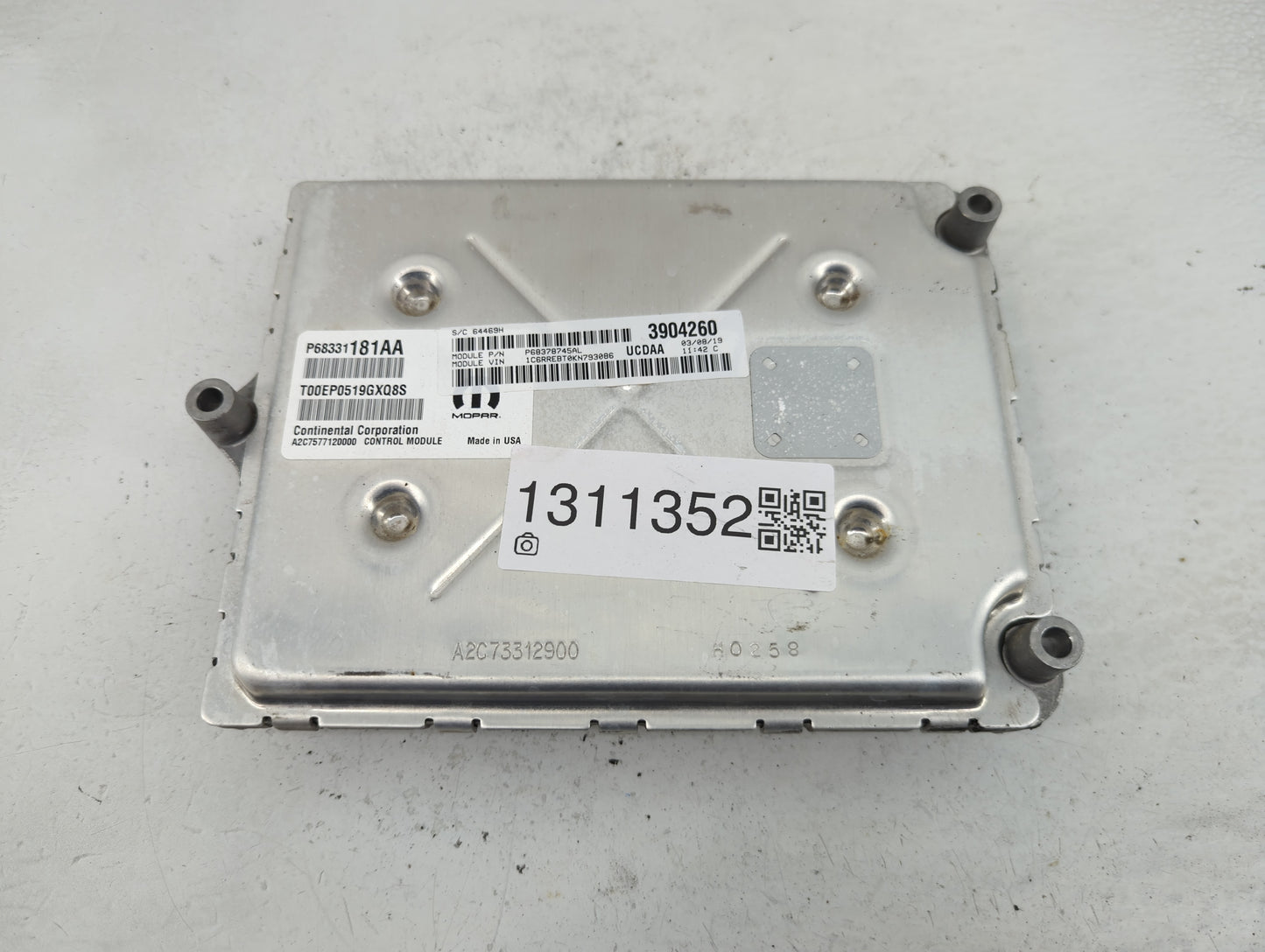 2019 Dodge Ram 1500 PCM Engine Control Computer ECU ECM PCU OEM P/N:68331181AA Fits OEM Used Auto Parts - Oemusedautoparts1.