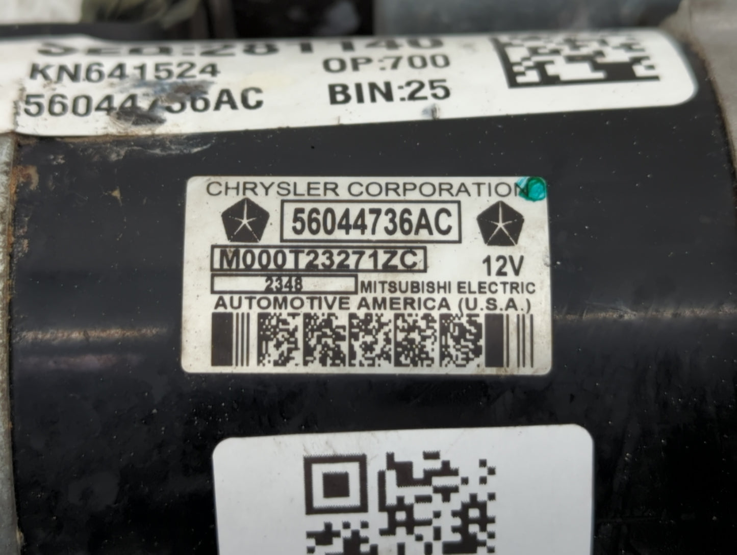2019 Dodge Ram 1500 Car Starter Motor Solenoid OEM P/N:M000T23271ZC 56044736AC Fits OEM Used Auto Parts - Oemusedautoparts1.