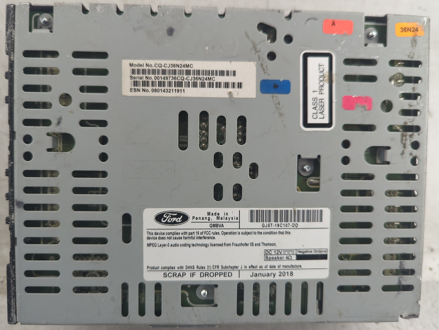 2017-2019 Ford Escape Radio AM FM Cd Player Receiver Replacement P/N:CQ-CJ36N24MC GJ5T-19C107-DD Fits Fits 2017 2018 2019 OE
