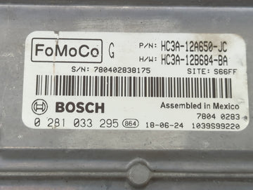 2019 Ford F250sd PCM Engine Control Computer ECU ECM PCU OEM P/N:HC3A-12A650-JC HC3A-12B684-BA, 0281033295 Fits Fits 2017 2018 OEM Used Auto Parts