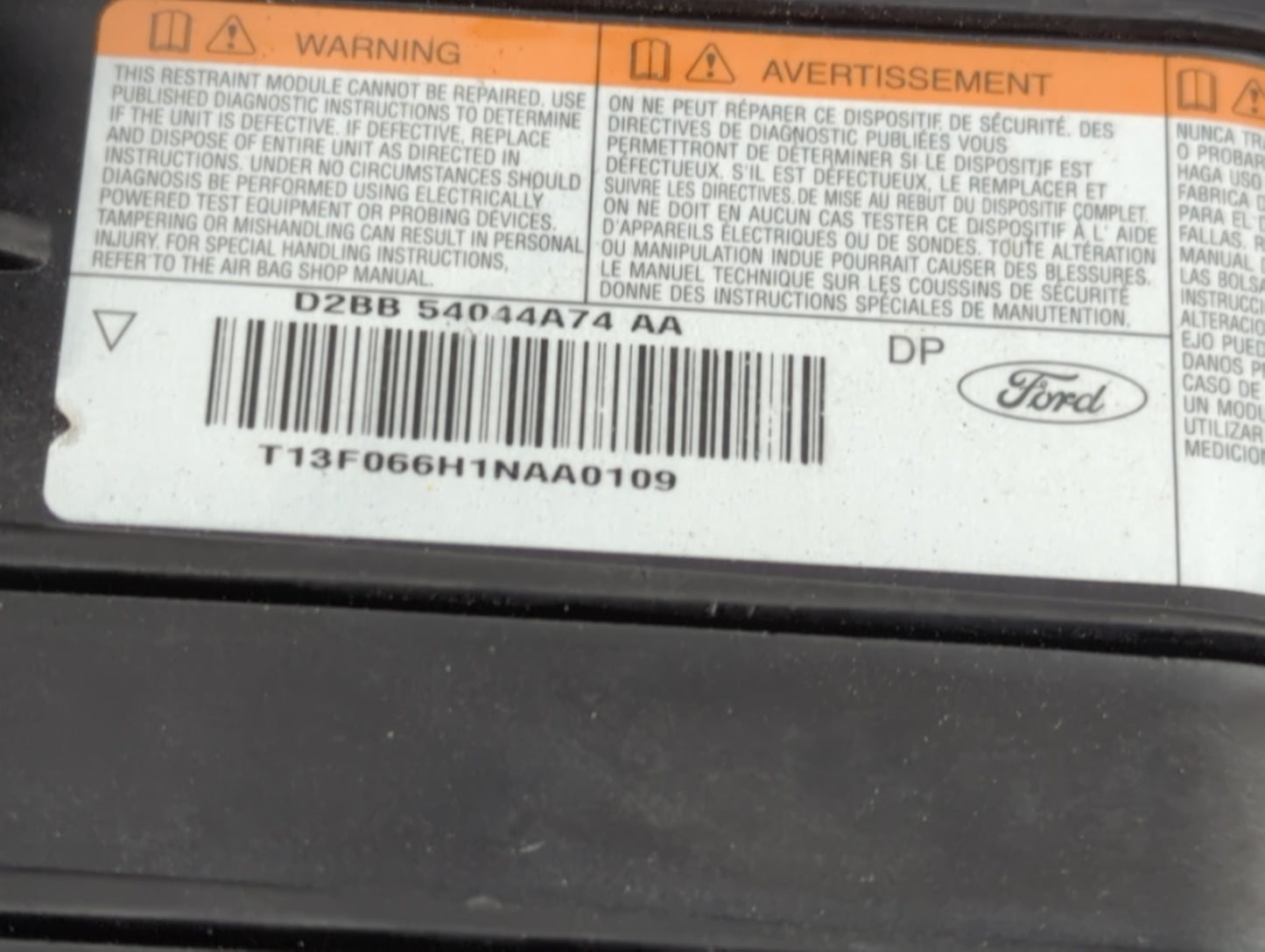 2011-2019 Ford Fiesta Air Bag Passenger Right Dashboard OEM P/N:D2BB 54044A74 AA Fits OEM Used Auto Parts - Oemusedautoparts