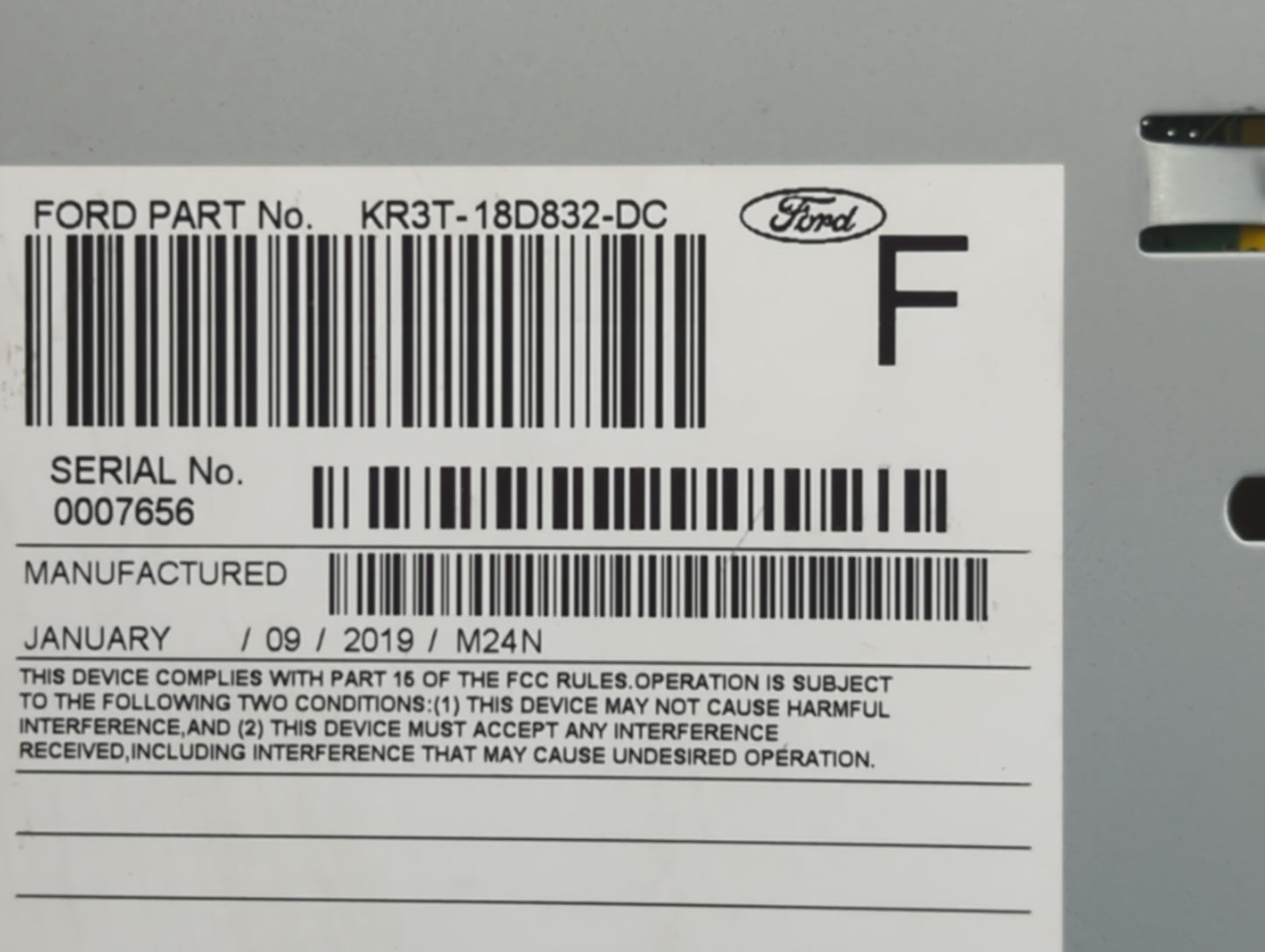 2019-2022 Ford Mustang Radio AM FM Cd Player Receiver Replacement P/N:KR3T-18D832-DC Fits Fits 2019 2020 2021 2022 OEM Used