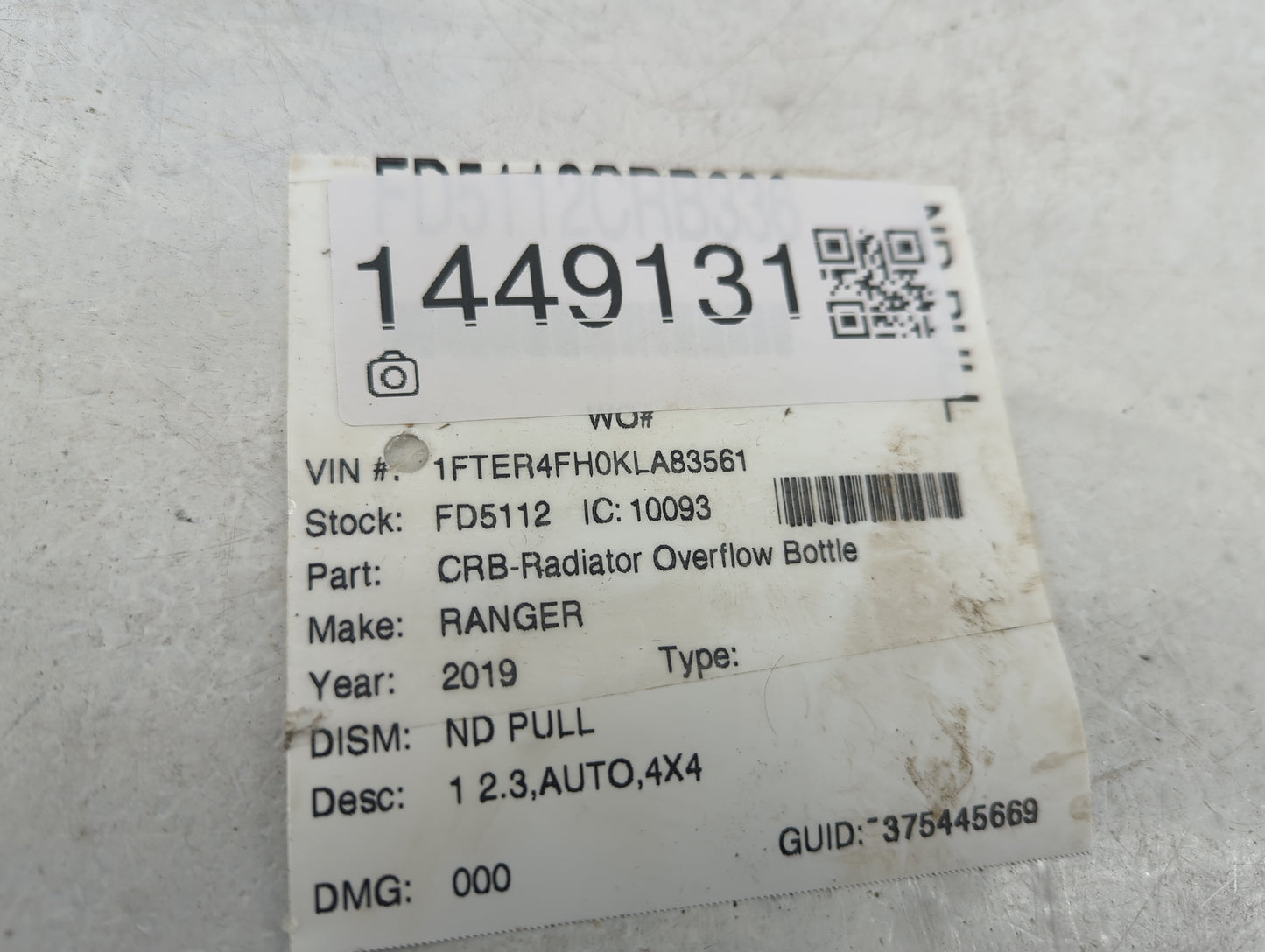 2019-2022 Ford Ranger Radiator Coolant Overflow Expansion Tank Bottle - Oemusedautoparts1.com