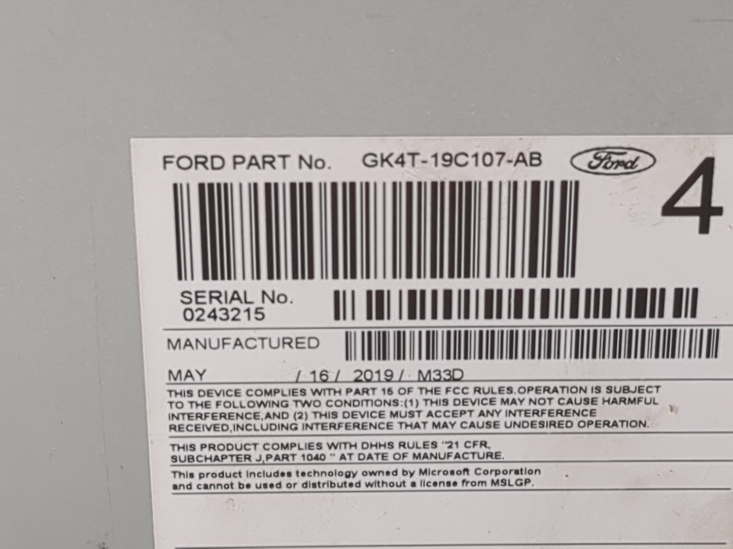 2019 Ford Transit 250 Radio AM FM Cd Player Receiver Replacement P/N:PU-3900V-G GK4T-19C107-AB Fits Fits 2017 2018 OEM Used