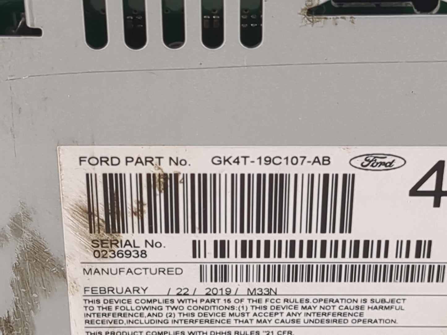 2019 Ford Transit 250 Radio AM FM Cd Player Receiver Replacement P/N:PU-3900V-G GK4T-19C107-AB Fits Fits 2017 2018 OEM Used