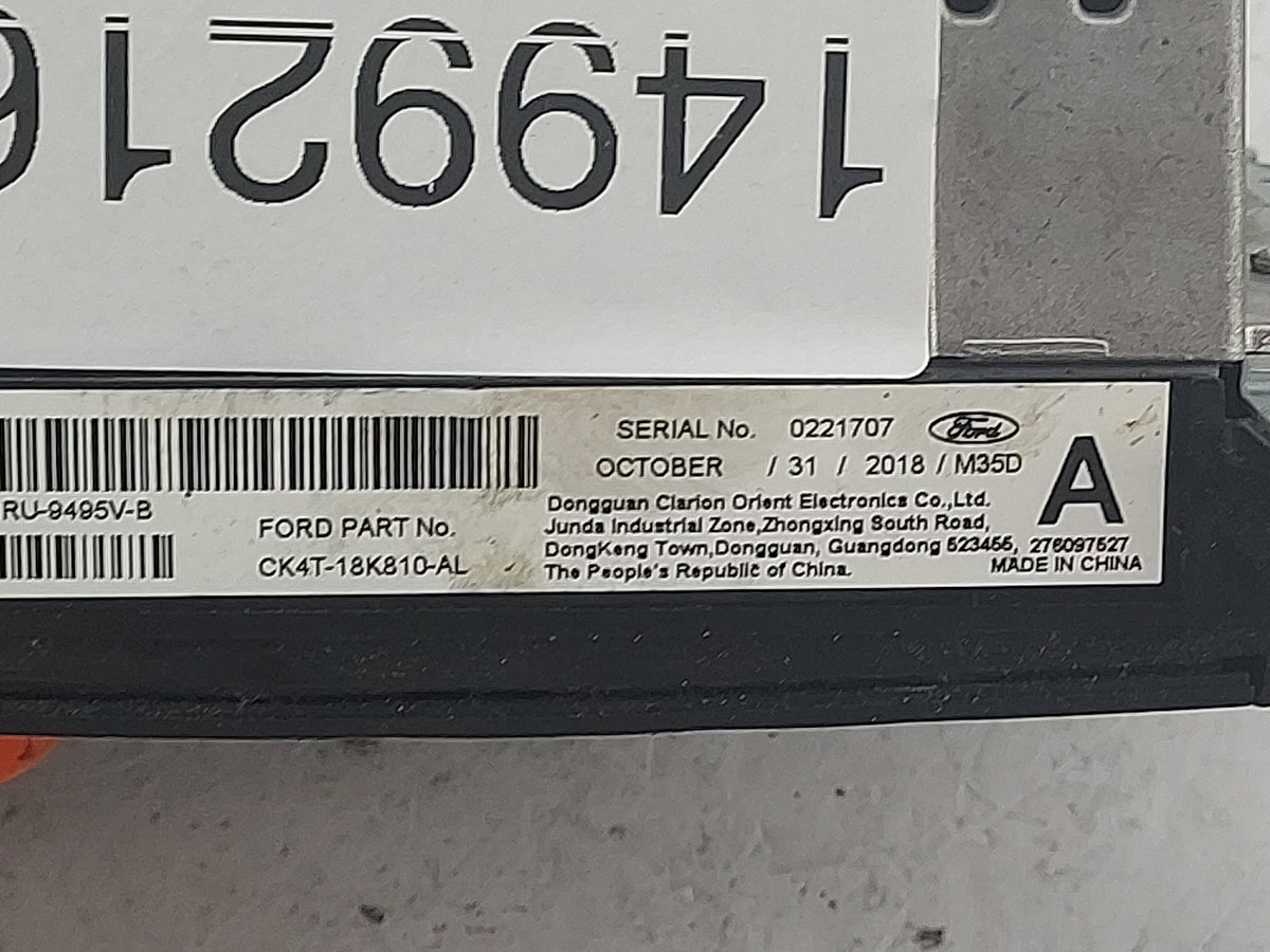 2019 Ford Transit 250 Radio AM FM Cd Player Receiver Replacement P/N:CK4T-18K810-AL RU-9495V-B Fits Fits 2016 2017 2018 OEM