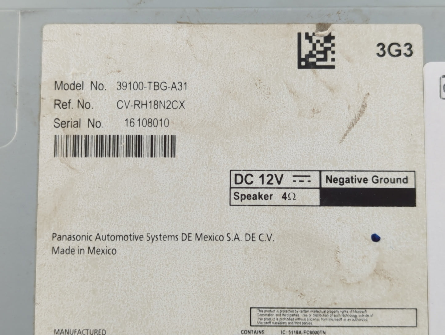 2019-2021 Honda Civic Radio AM FM Cd Player Receiver Replacement P/N:39100-TBG-A31 Fits Fits 2019 2020 2021 OEM Used Auto Pa