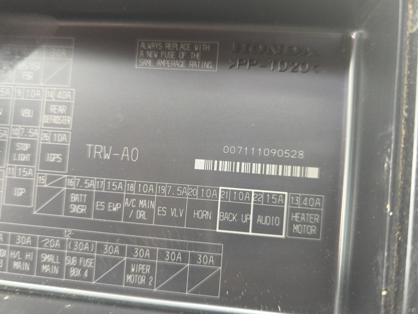 2019-2021 Honda Clarity Fusebox Fuse Box Panel Relay Module P/N:TRW-A0 Fits Fits 2019 2020 2021 OEM Used Auto Parts - Oemuse