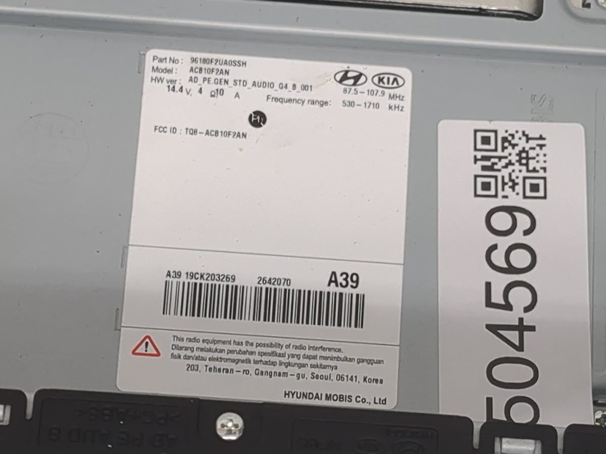 2019-2020 Hyundai Elantra Radio AM FM Cd Player Receiver Replacement P/N:96180F2UA0SSH ACB10F2AN Fits Fits 2019 2020 OEM Use