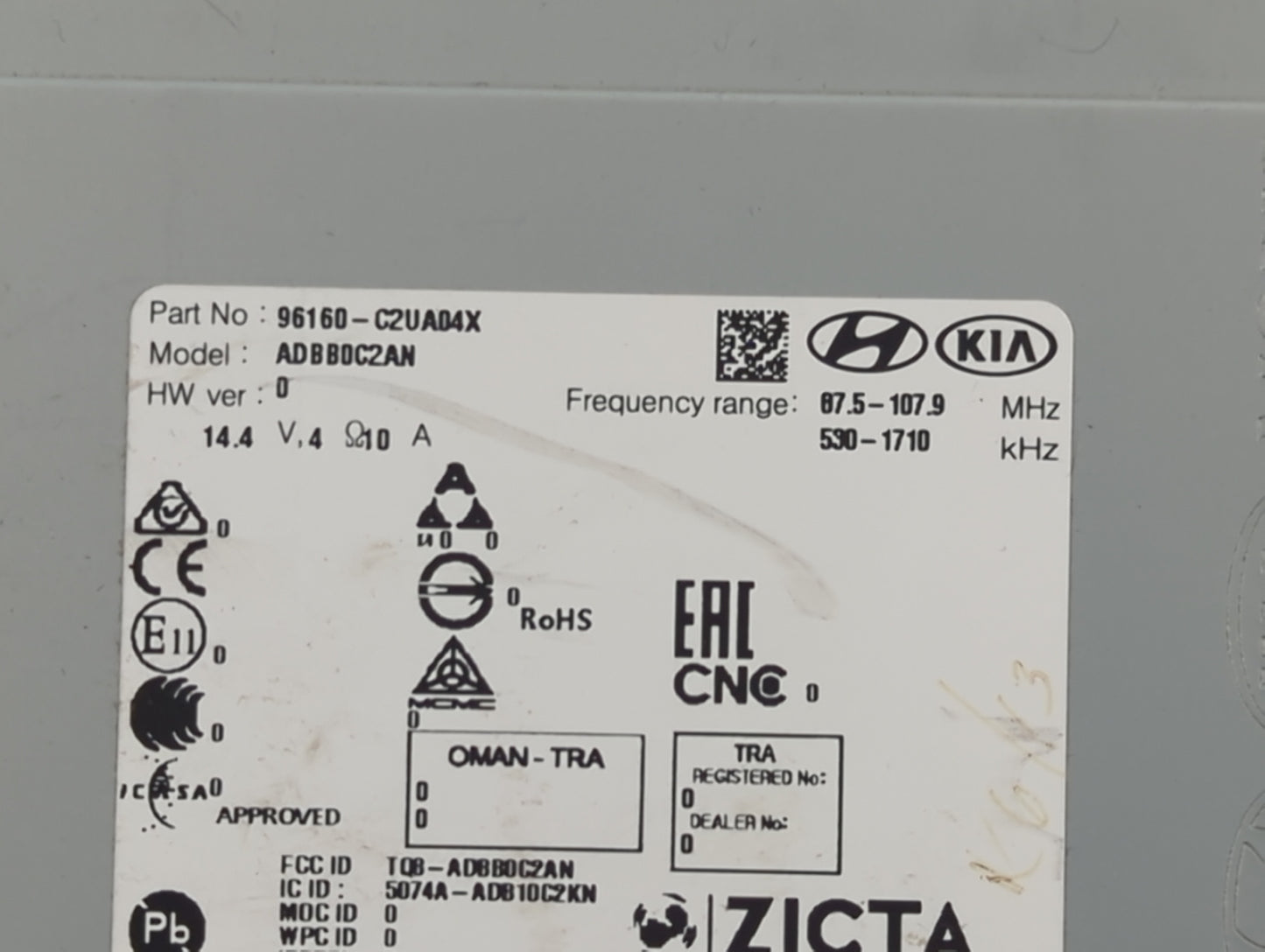 2018-2019 Hyundai Sonata Radio AM FM Cd Player Receiver Replacement P/N:96160-C2UA04X Fits Fits 2018 2019 OEM Used Auto Part