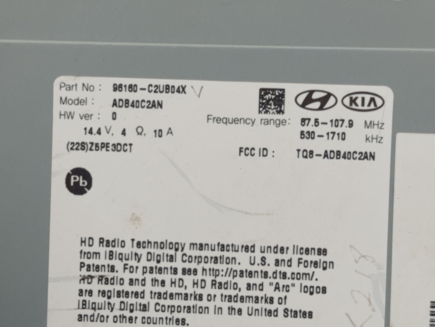 2018-2019 Hyundai Sonata Radio AM FM Cd Player Receiver Replacement P/N:96160C2UB04X Fits Fits 2018 2019 OEM Used Auto Parts