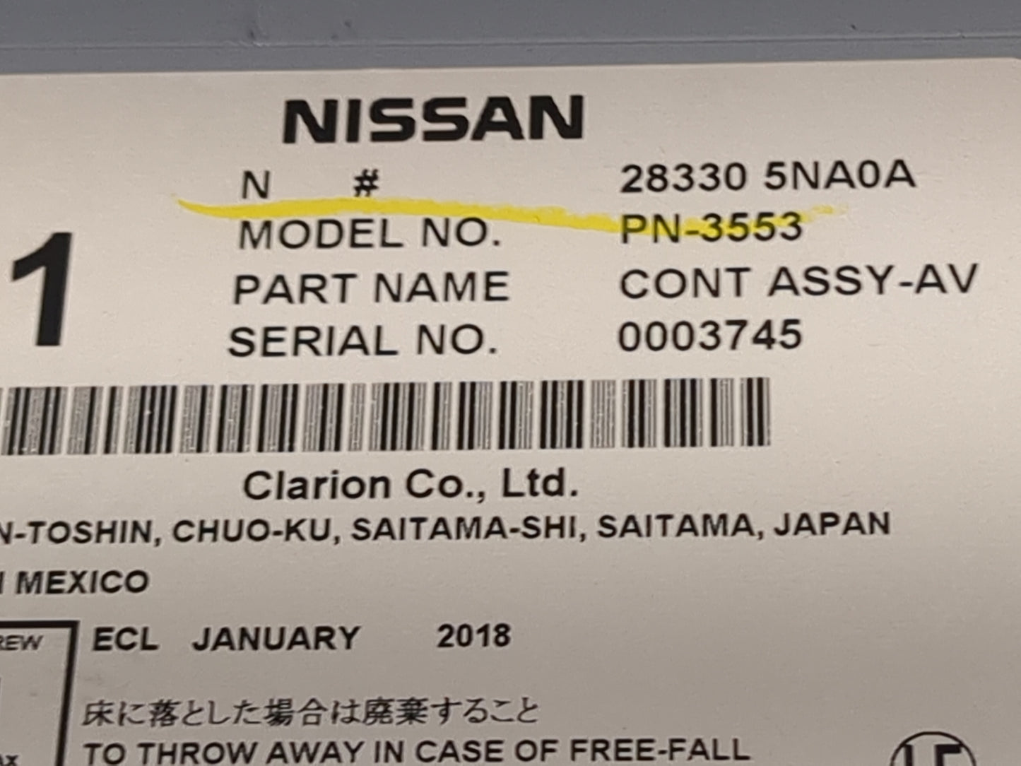 2019-2020 Infiniti Qx50 Radio AM FM Cd Player Receiver Replacement P/N:28330 5NA0A PN-3553 Fits Fits 2019 2020 OEM Used Auto
