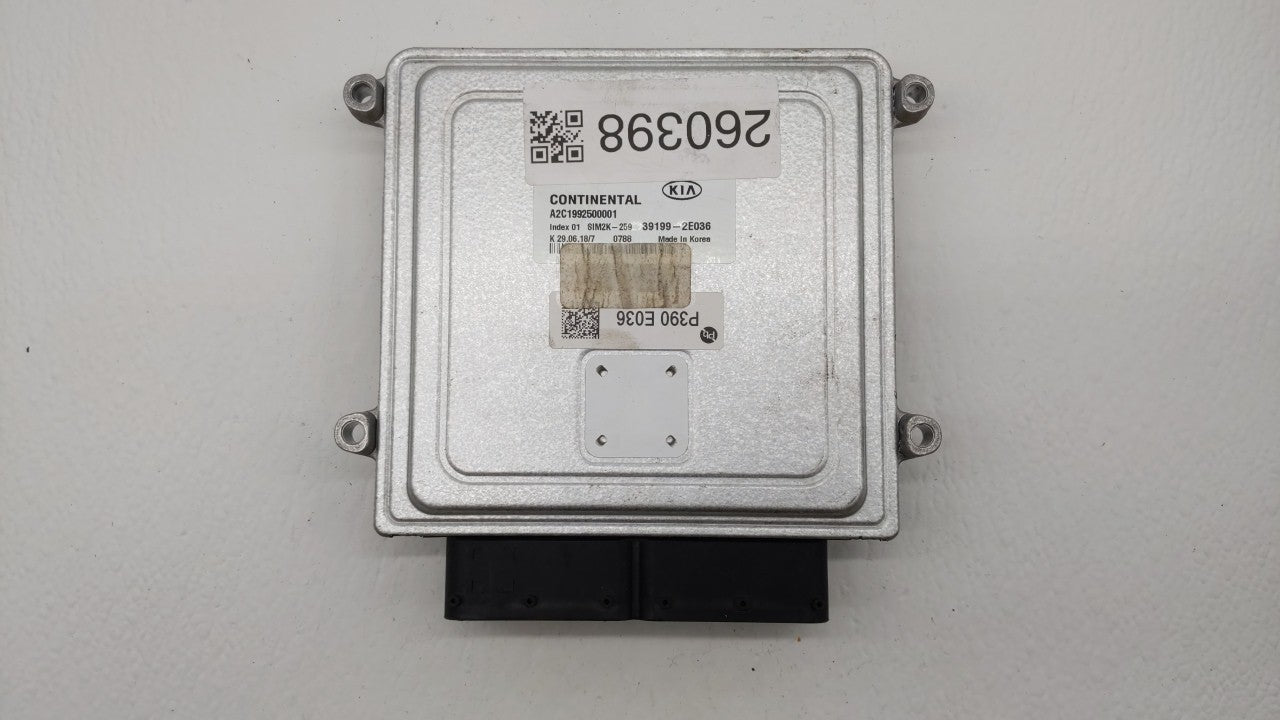 2019 Kia Forte PCM Engine Control Computer ECU ECM PCU OEM P/N:39199-2E036 Fits OEM Used Auto Parts - Oemusedautoparts1.com