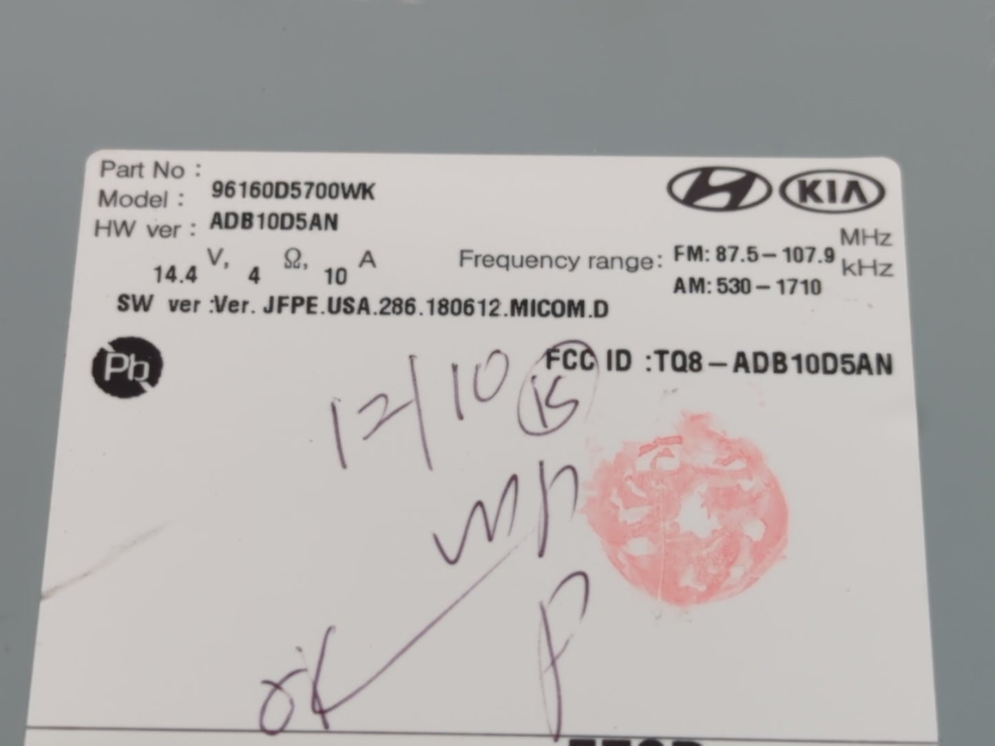 2017-2019 Kia Optima Radio AM FM Cd Player Receiver Replacement P/N:96160D5700WK Fits Fits 2017 2018 2019 OEM Used Auto Part