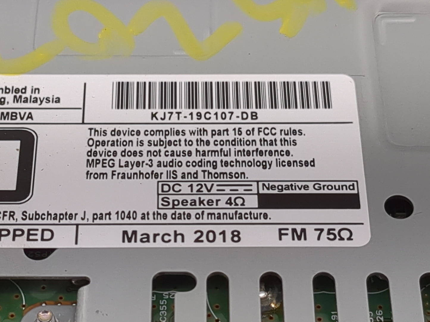 2017-2019 Lincoln Mkc Radio AM FM Cd Player Receiver Replacement P/N:KJ7T-19C107-DB Fits Fits 2017 2018 2019 OEM Used Auto P