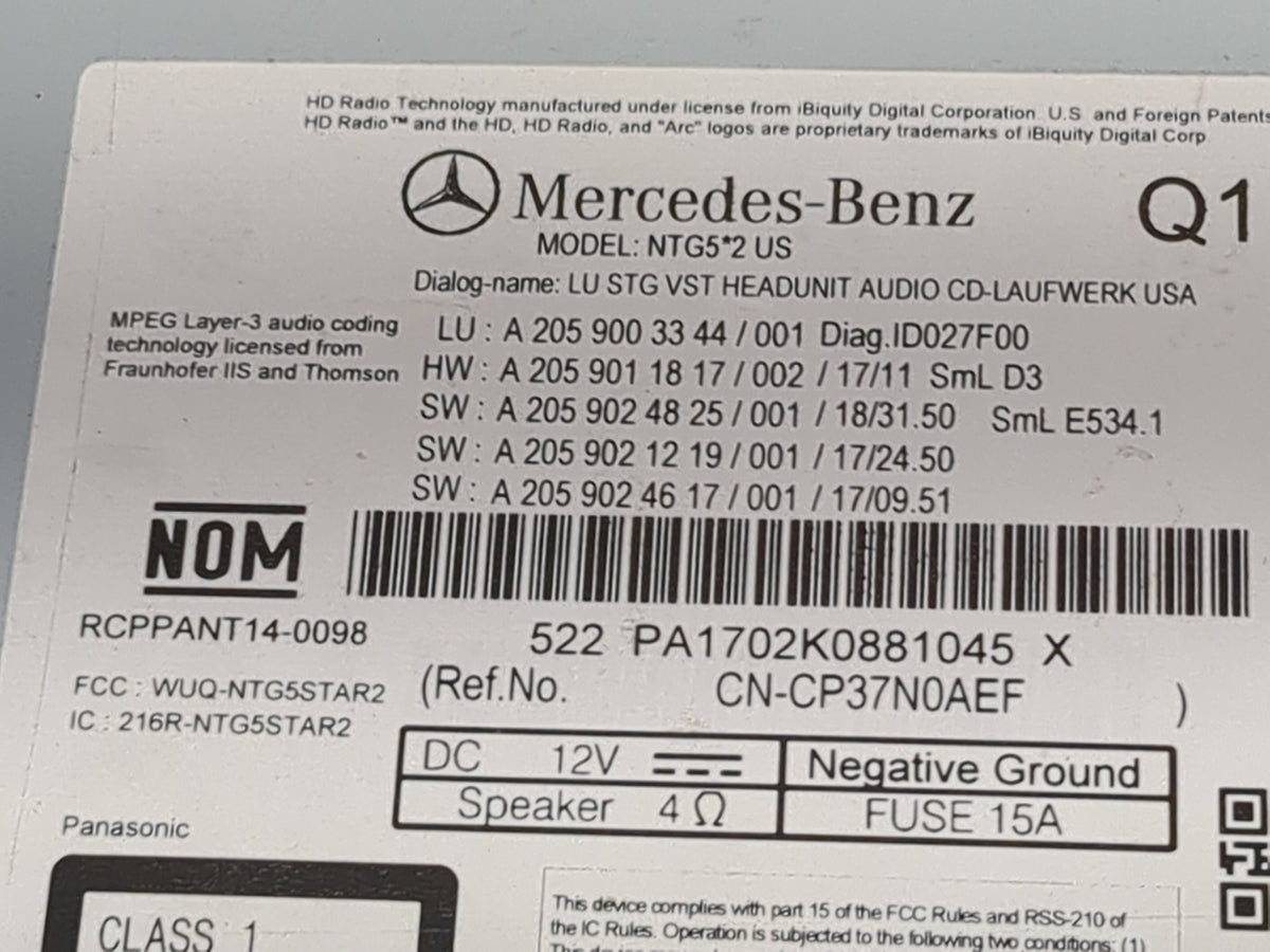 2018-2019 Mercedes-Benz Glc300 Radio AM FM Cd Player Receiver Replacement P/N:A2059003344 A2059011817 Fits Fits 2018 2019 OE