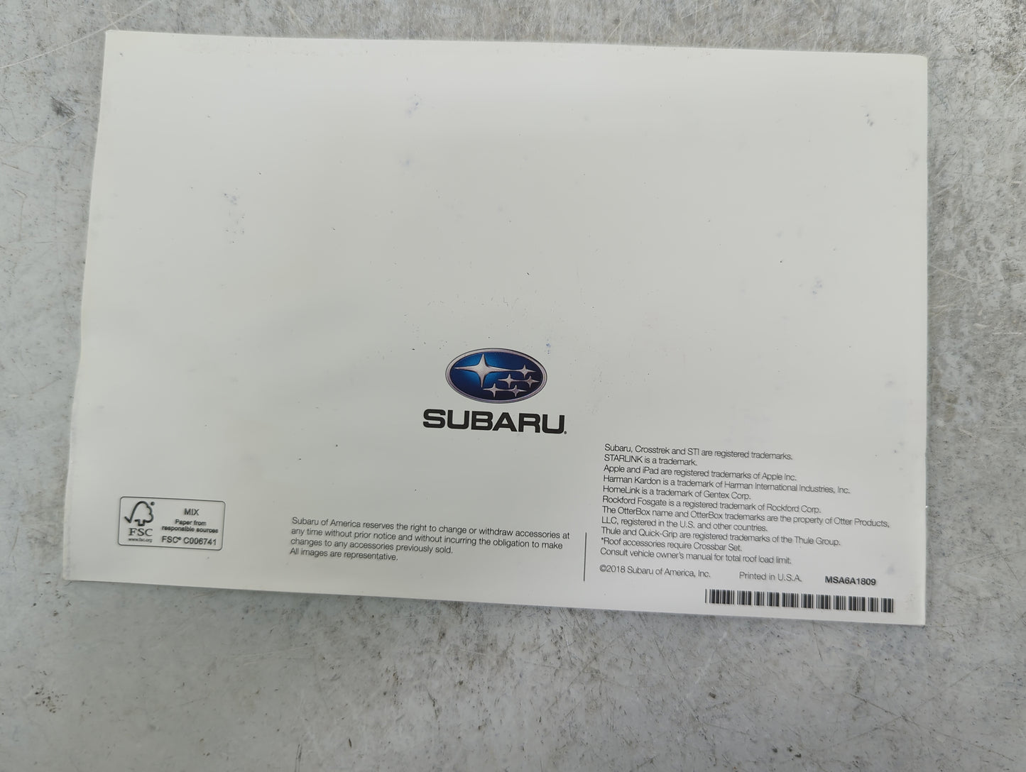 2019 Subaru Crosstrek Owners Manual Book Guide P/N:A1340BE-A MSA5M1907A, MSA6A1809 OEM Used Auto Parts - Oemusedautoparts1.c