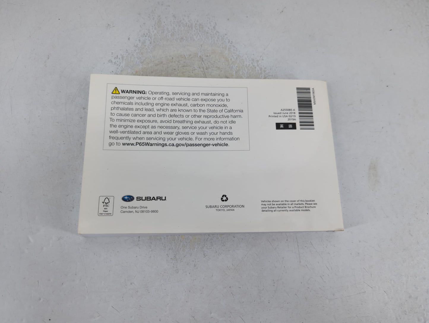 2019 Subaru Legacy Owners Manual Book Guide P/N:A2550BE-A OEM Used Auto Parts - Oemusedautoparts1.com