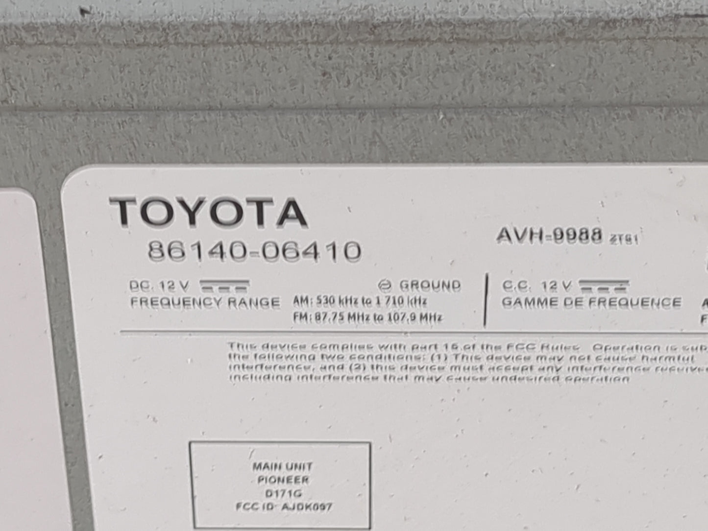 2019-2020 Toyota Camry Radio AM FM Cd Player Receiver Replacement P/N:86140-06410 AVH-9988, D171G, AJ0K097 Fits Fits 2019 20