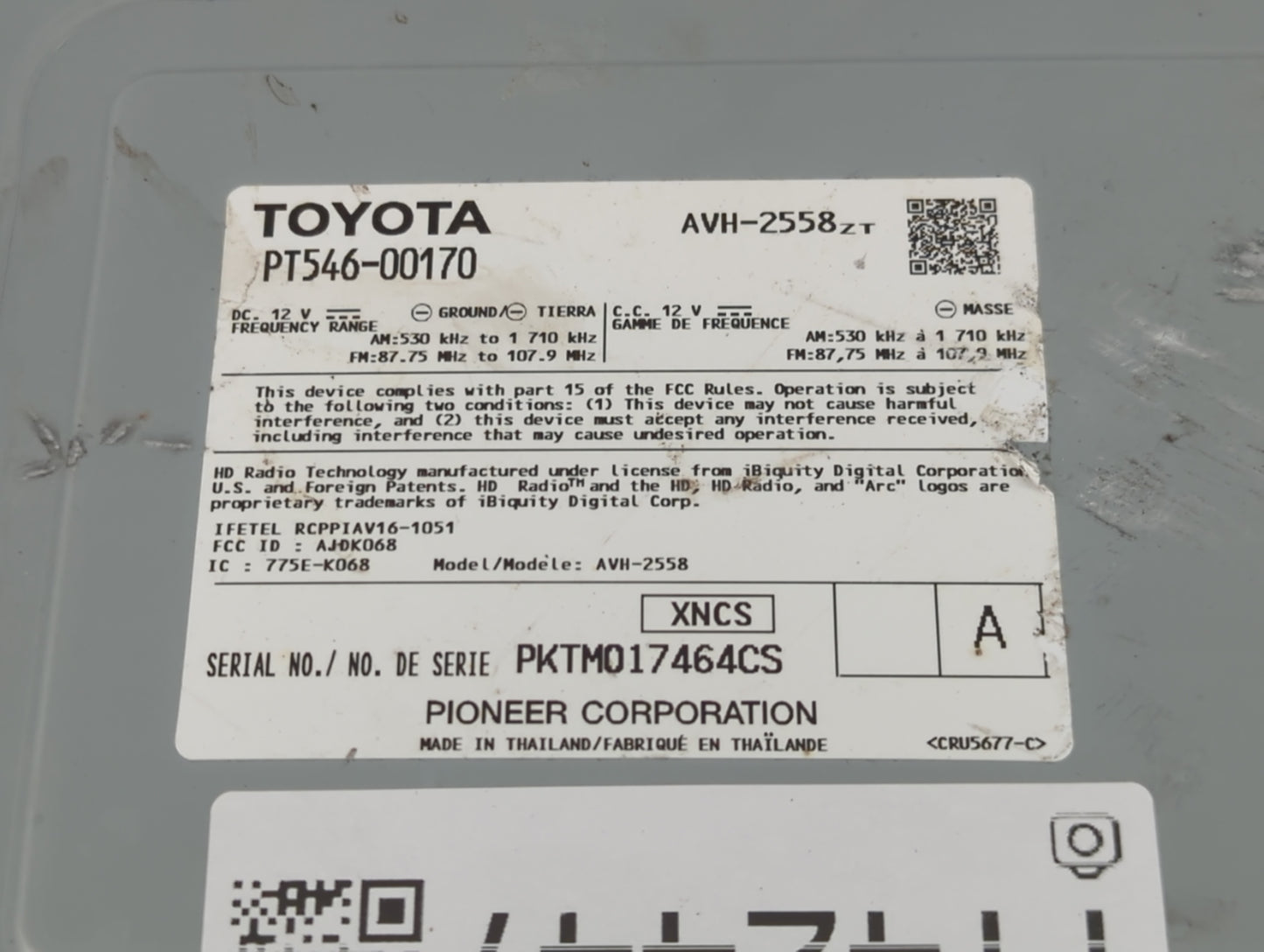 2019-2022 Toyota Corolla Radio AM FM Cd Player Receiver Replacement P/N:PT546-00170 Fits Fits 2019 2020 2021 2022 OEM Used A